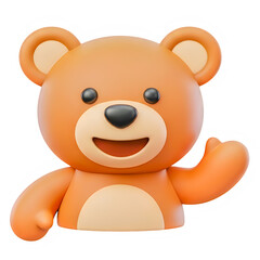 Obraz premium Cute brown teddy bear character waving hand with a happy and friendly expression isolated on transparent background