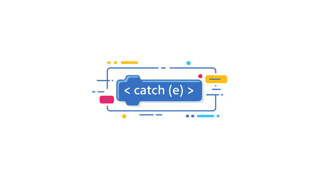 Abstract vector illustration of a 'catch (e)' code block, symbolizing error handling and exception management in programming.