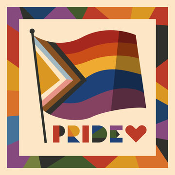 Abstract Progress Pride flag with geometric typography and colorful mosaic background. Modern LGBTQ community symbol celebrating diversity, equality, inclusion and human rights in contemporary flat de