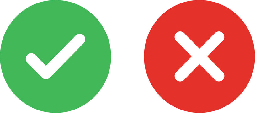Green check mark and red cross sign icons for true or false choice