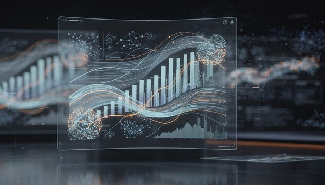 Medium shot of a digital twin interface running realtime optimization algorithms sharp focus on load balancing graphs and softly blurred surrounding visual elements.