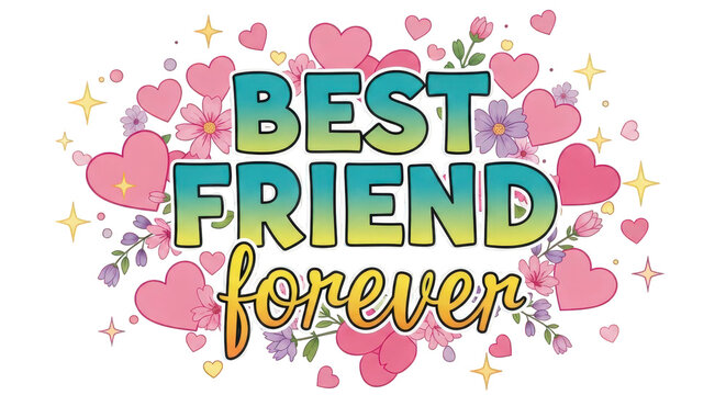 best friend journal sticker with colorful flowers