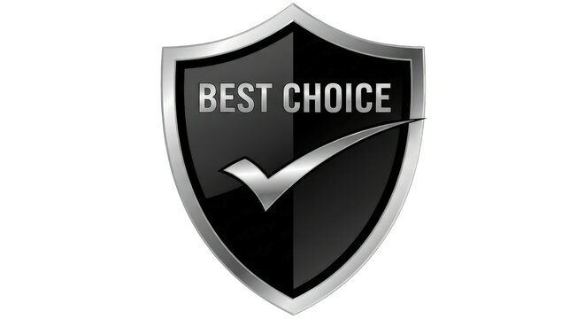 a black shield with a check mark and best choice text