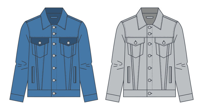 Two denim jackets blue and gray flat vector silhouette jacket