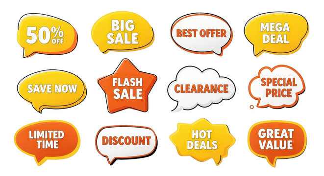 a collection of sale speech bubbles