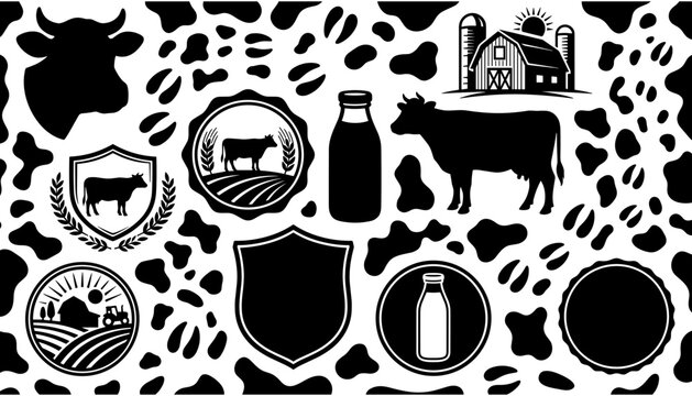 Cow Farm Dairy Animal Pattern Vector Collection