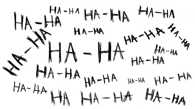Chaotic HA-HA Laughter Pattern on White Background, Grunge Hand-Drawn Text. 4K video