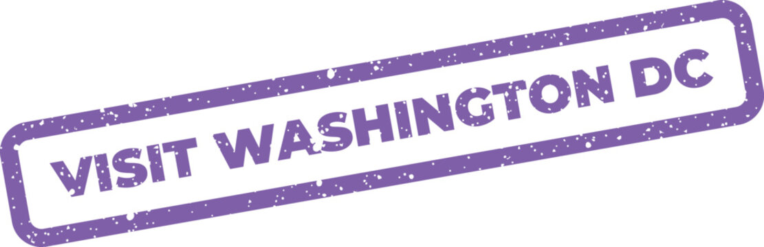 Distressed rubber stamp imprint with text reading Visit Washington DC in simple block letter font
