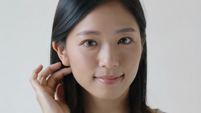 穏やかな笑顔クローズアップ美容動画素材
