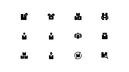 Fototapeta premium Icon Set of Black and White Generic Office Objects, Arrows, People, and Building Symbols in Grid Layout