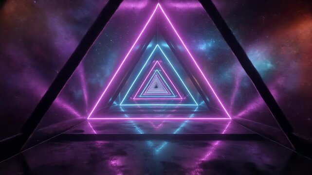 Abstract light trails forming geometric shapes in dark space