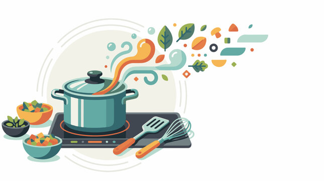 A vibrant kitchen scene with a pot on an induction stove