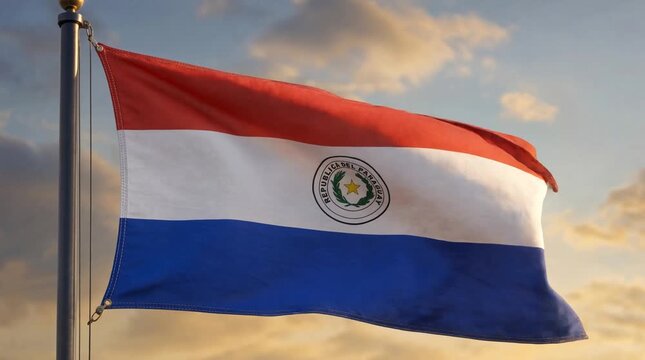 Paraguay Waving Flag and Patriotic Sunset