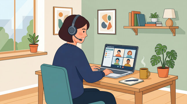 Professional Participating in Online Meeting from Home Office