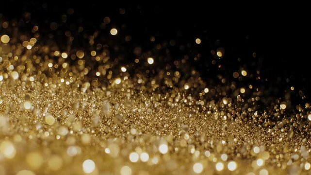 golden glitter particles floating in dark space animation
