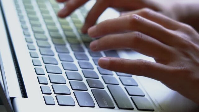 Extreme Close-up Real Shot Footage of Hands Typing and Tapping Computer Keyboard