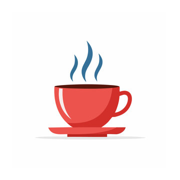 Red coffee cup with steam icon on white background