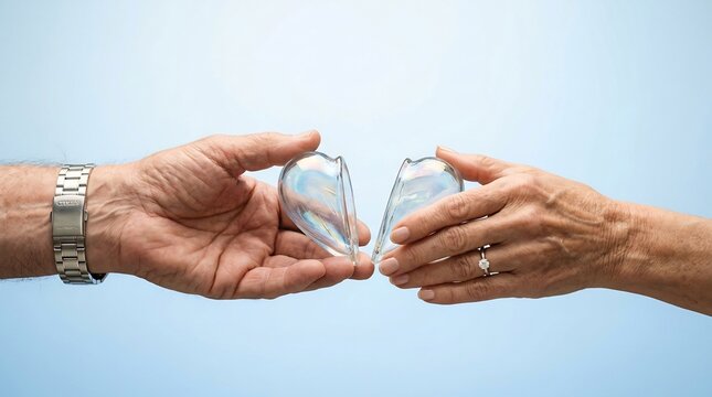 Gently Separating Broken Heart Pieces Symbolizing Sadness