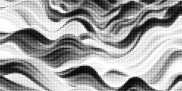 Halftone Abstract Wave Pattern in Black and White With Dotted Marble Texture for Backgrounds