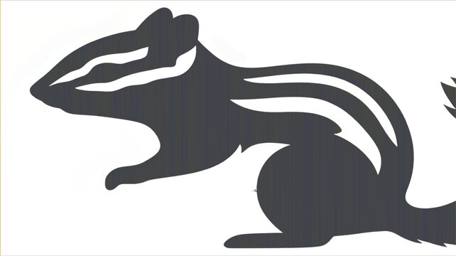 A minimalist black vector silhouette of a chipmunk is sitting on ground