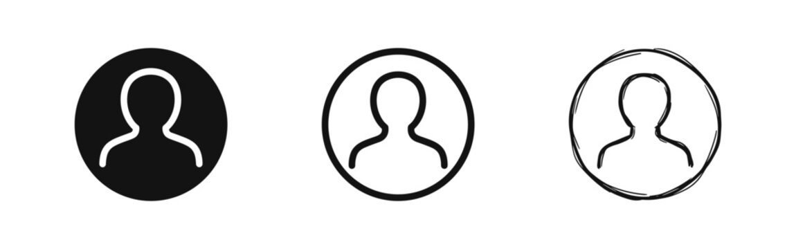 User profile avatar icon set in flat, outline, and sketch styles