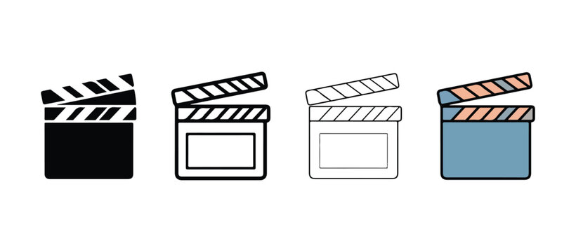 Four movie clapper boards in different colors and styles for film production and editing  cinema and video making tools