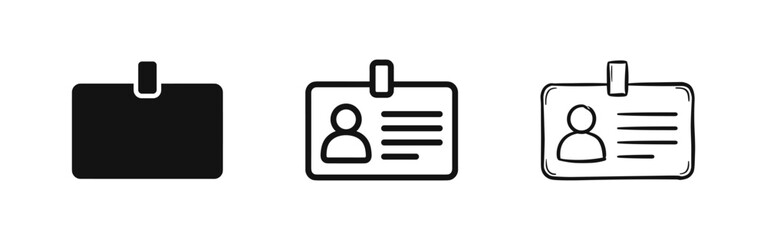 ID badge icon set, personal identification vector symbols, hand-drawn and solid © drawing lines