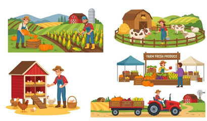 Local agriculture farm production and market scenes collection © Mosaddek