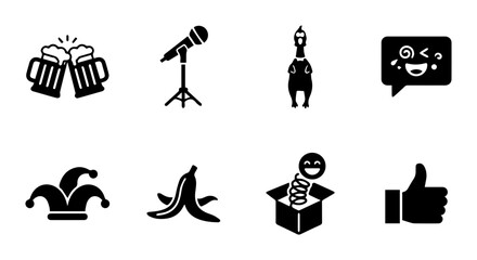 Obraz premium Comedy Icons: Laughter, Performance, Fun, and Entertainment Vector Set