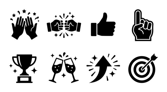 Success Icons: Achievement, Celebration, Victory, Goal, Thumbs Up, High Five, Trophy, Target