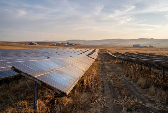 Solar panels installed across rural farmland