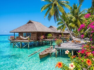 Luxury Tropical Resort with Overwater Bungalows and Turquoise Sea © zee