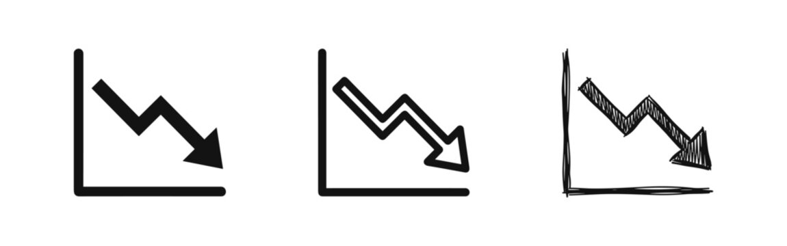 Financial Downward Trend Graph Icon Set, Economic Loss Symbols