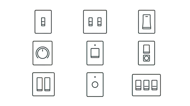 Collection of various electrical light switch and dimmer icons