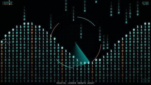Digital Data Stream Animation: Binary Code Flow and Circular Chart