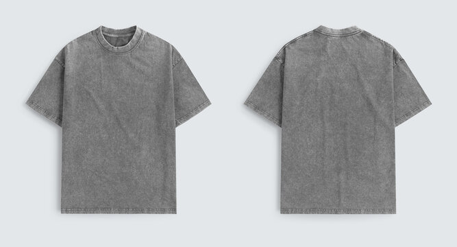 isolated blank grey washed t-shirt from back and front view