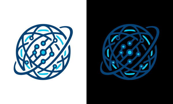 Glowing blue molecular structure model rotates on white and black backgrounds