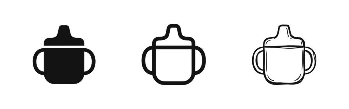 Baby Sippy Cup Icon Set, Toddler Training Cup Symbols
