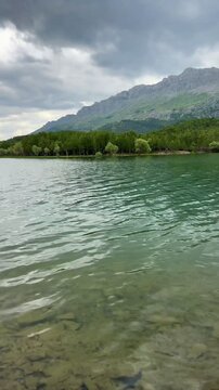 Majestic Mountain and Forest Reflections on Shimmering Lake Timelapse