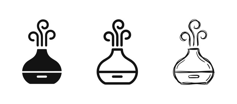Aromatherapy diffuser icon set, steam, solid, line and sketch