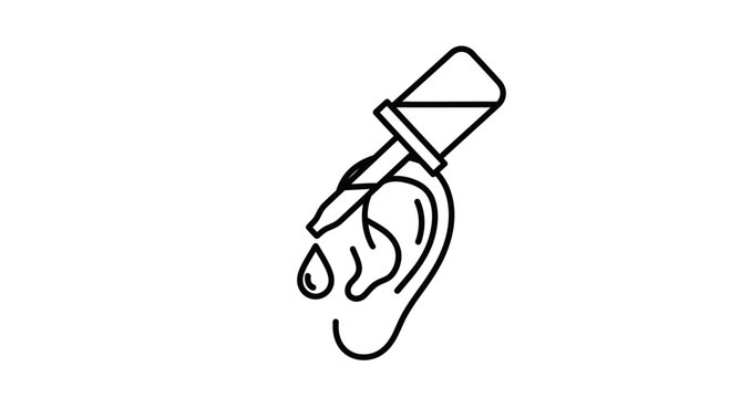 Ear drops being administered to an ear with a dropper, medical treatment icon