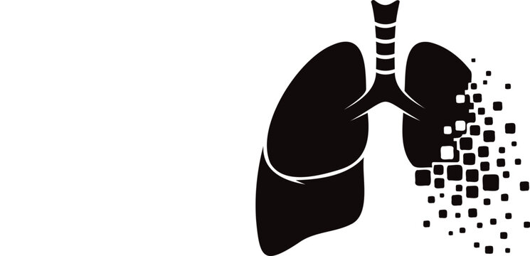 Black silhouette of human lungs with smoke coming out  health concept