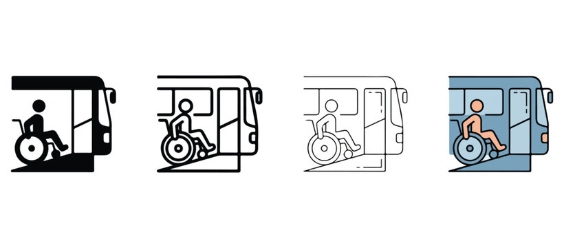 Wheelchair accessible bus icons  people with disabilities transportation symbols  accessibility signs  public transit  mobility  inclusion graphics