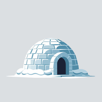 Illustration of a traditional igloo dwelling made of ice blocks in the snow.