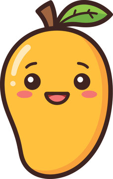 Cute Kawaii Happy Smiling Mango Fruit Character Face Vector Illustration