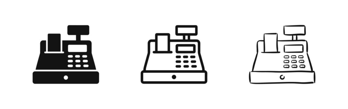 Cash register machine store icons set