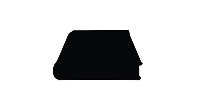 Book silhouette stands as a solid black icon against a stark white background representing literature.