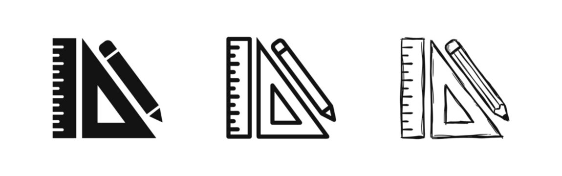 Set of ruler and triangle square icons, math and architecture tools
