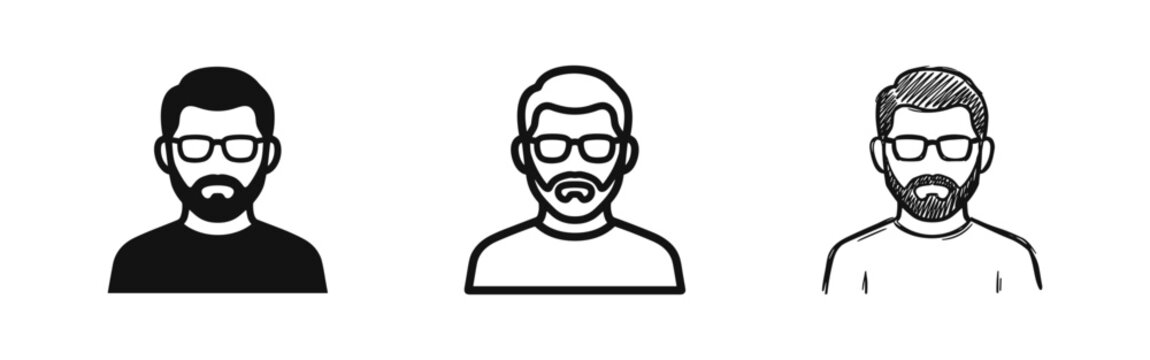 Male avatar with beard and glasses icon set