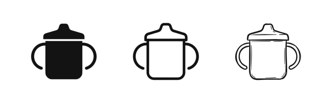 Baby sippy cup icon set, collection of toddler bottle illustrations, isolated vector design